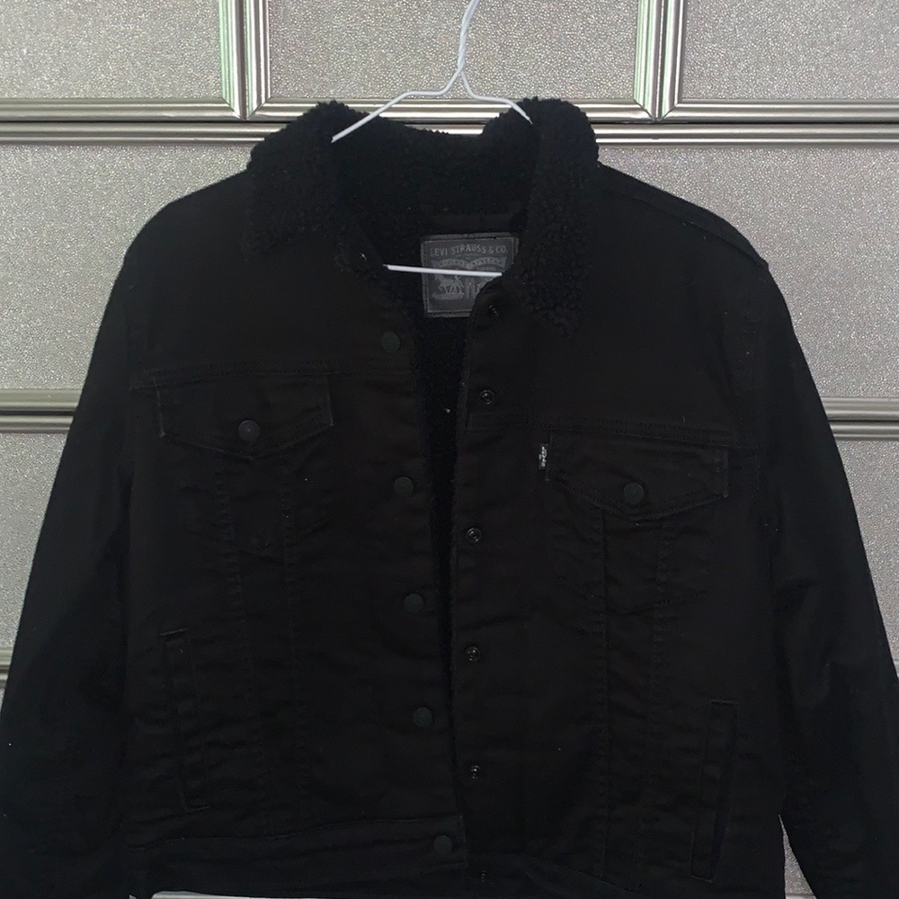 Mens Levi's sherpa denim black jacket size large